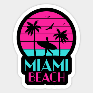 Miami beach palm tree and sufer Sticker